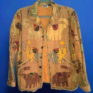 Chico's Design Vintage Elephant Button Up Blazer w/ Pockets Size 2 (12-14)